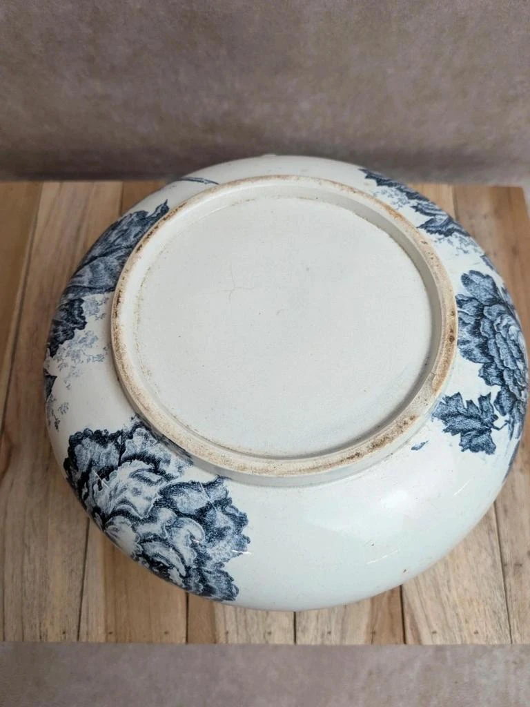 Kleine ronde oude aardenwaren karaf – Blauw bloemendecor – photo 7